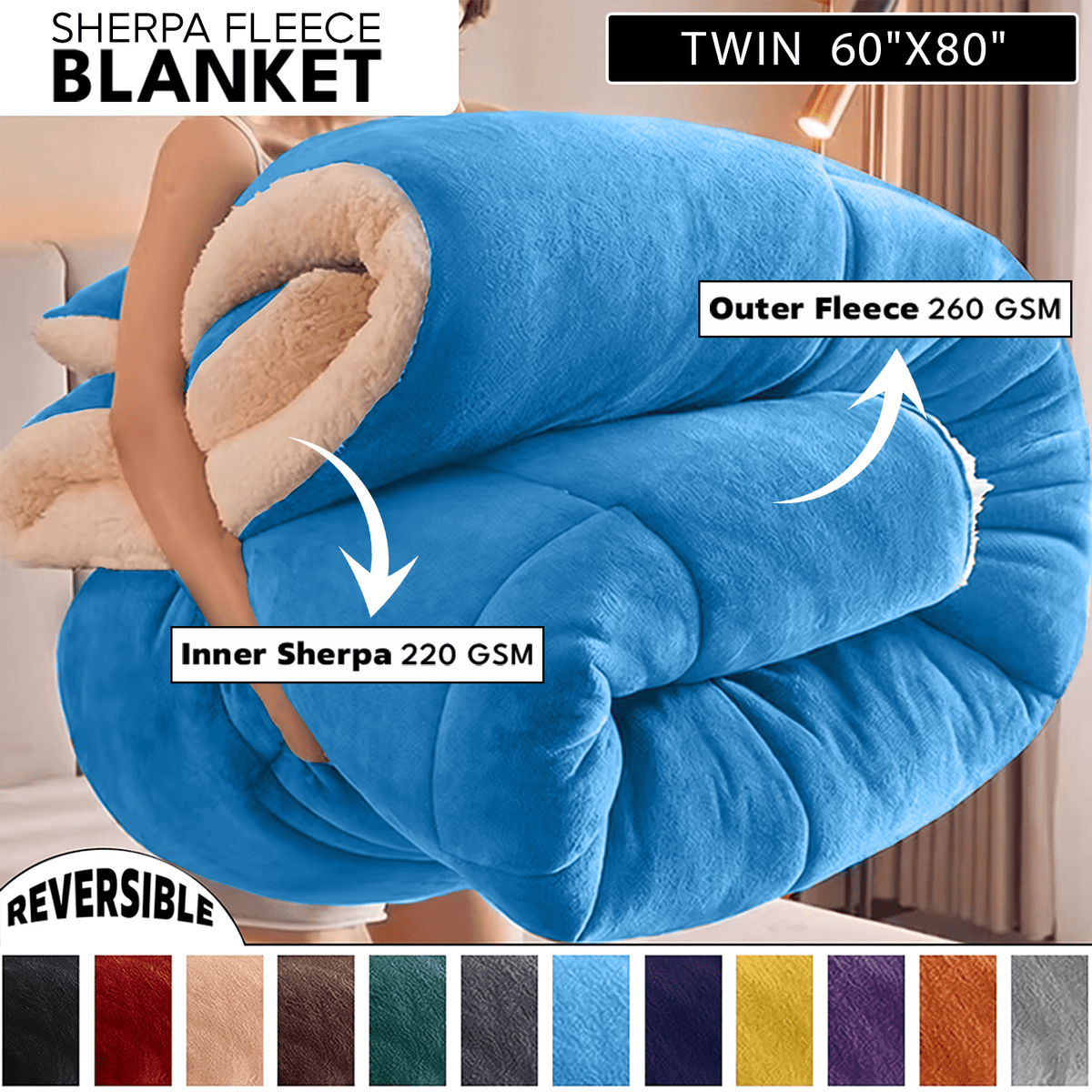 480GSM Heavy Sherpa Fleece Blanket – Double-Sided Warm Throw for Couch, Bed, Office and Travel, Reversible All Season Comfort, Room & Sofa Decoration, Holiday Gift, Sofa Blankets