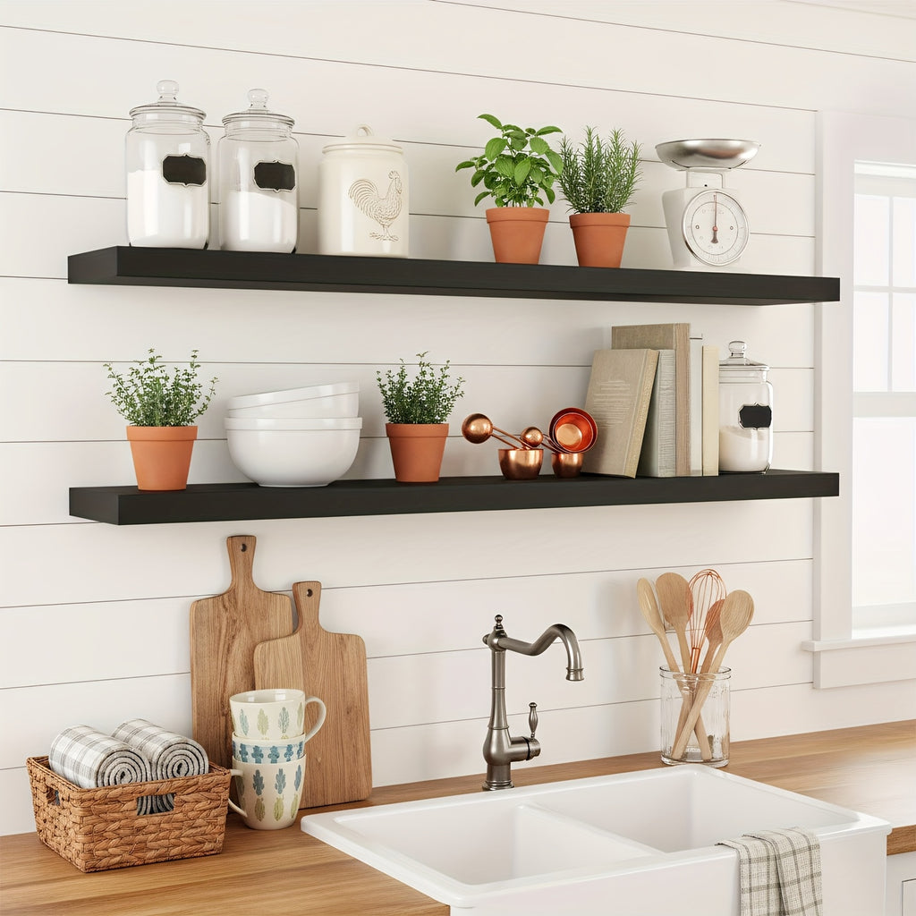 TOMNK Set of 2 Floating Shelves, 31.5 Inches, Wall-Mounted with Hidden Bracket, Suitable for Bathroom, Living Room, Bedroom, Kitchen, Office Decoration, Perfect for Christmas