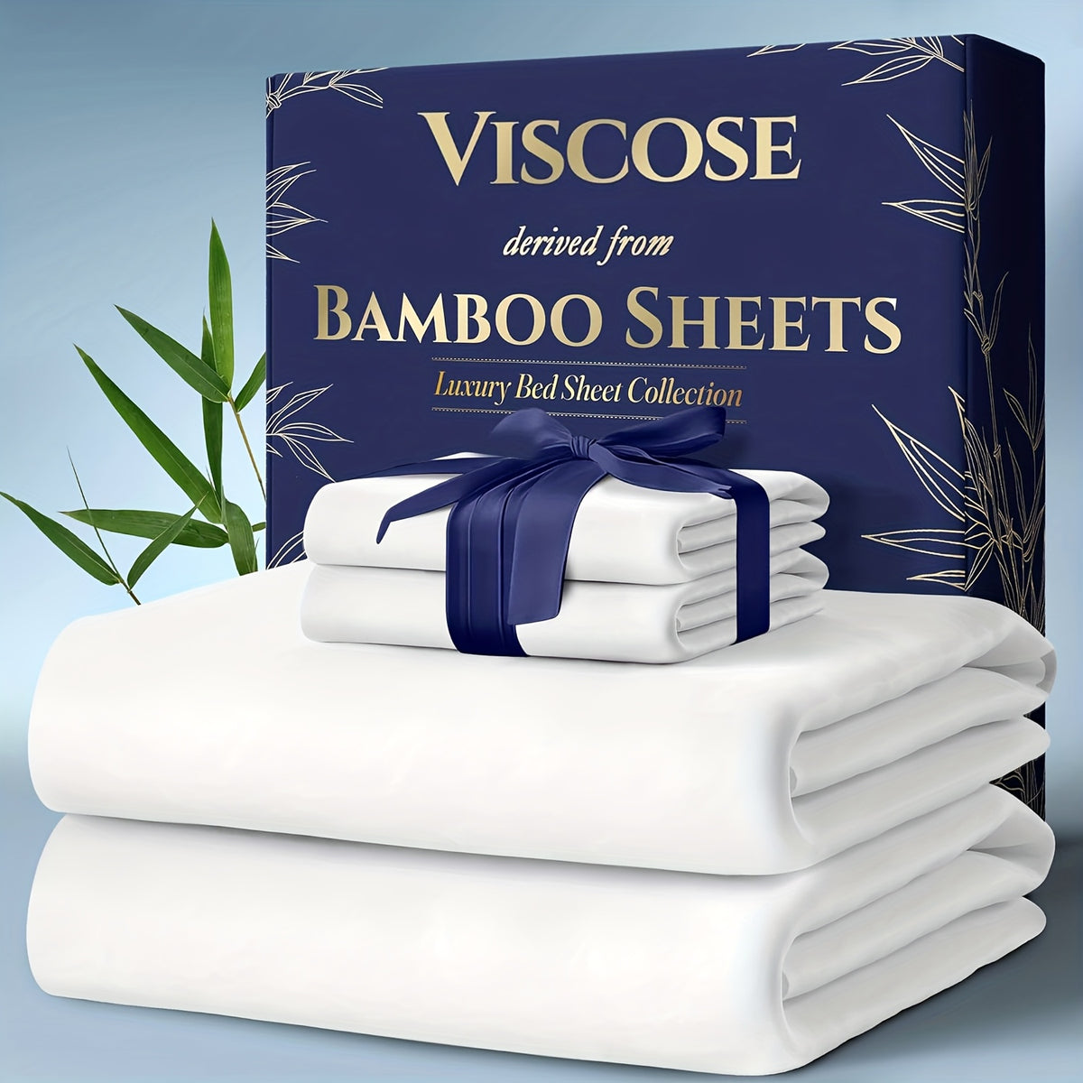 3/4pcs Cooling Bamboo Bed Sheet Set, Kids' Sheet & Pillowcase Sets 2000 TC Extra Deep Pocket 16 Inch Bed Sheet, Luxury Soft Hotel & Cooling Sheet Set for Hot Sleepers, Fitted Sheet+Flat Sheet+Pillowcases, Twin/ Full/ Queen/ King