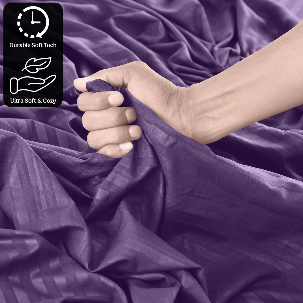 Lux Decor 4/3 Pieces Striped Bed Sheets Set - Hotel Luxury Sheets, Deep Pocket Up to 16 Inches, Extra Soft, Breathable Cooling Sheet & Pillowcases, Easy To Fit, Wrinkle Free, Fade & Stain Resistant Bedding Set