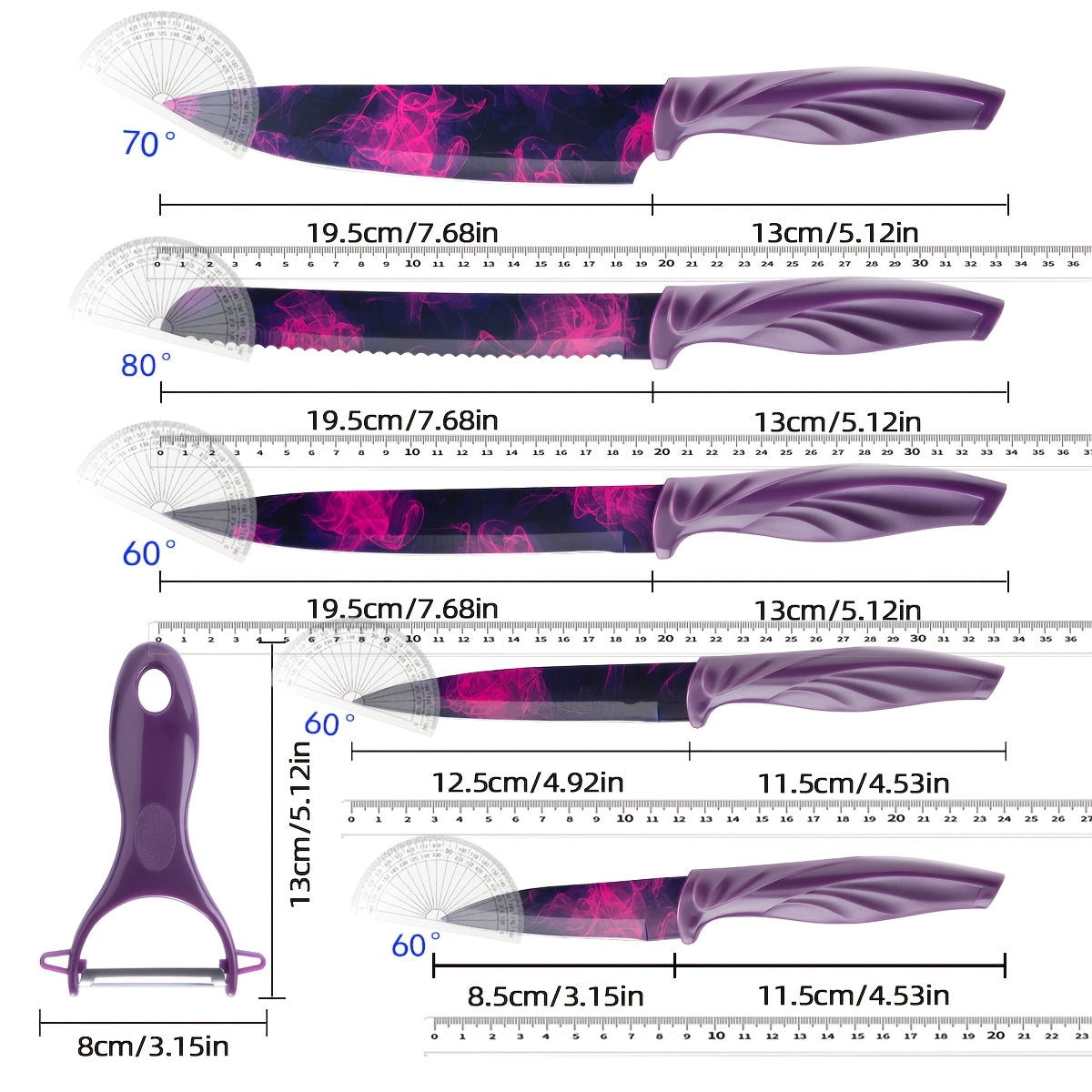 6pcs High-carbon Stainless Steel Sharp Kitchen Knife Set, Kitchen Knife Set And Block Chef Knife, Bread Knife, Scissors, Sharpening Knife, Kitchen Essentials, Dishwasher Safety, Anti-slip Handle, Best Gift for Halloween And Christmas