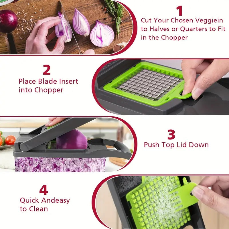 16-In-1 Vegetable Chopper, Professional Onion Chopper, Multi-Functional Food Chopper, Kitchen Vegetable Slicer And Dicer, Vegetable Chopper with 8 Blades, Carrot Chopper with Container Father Gift