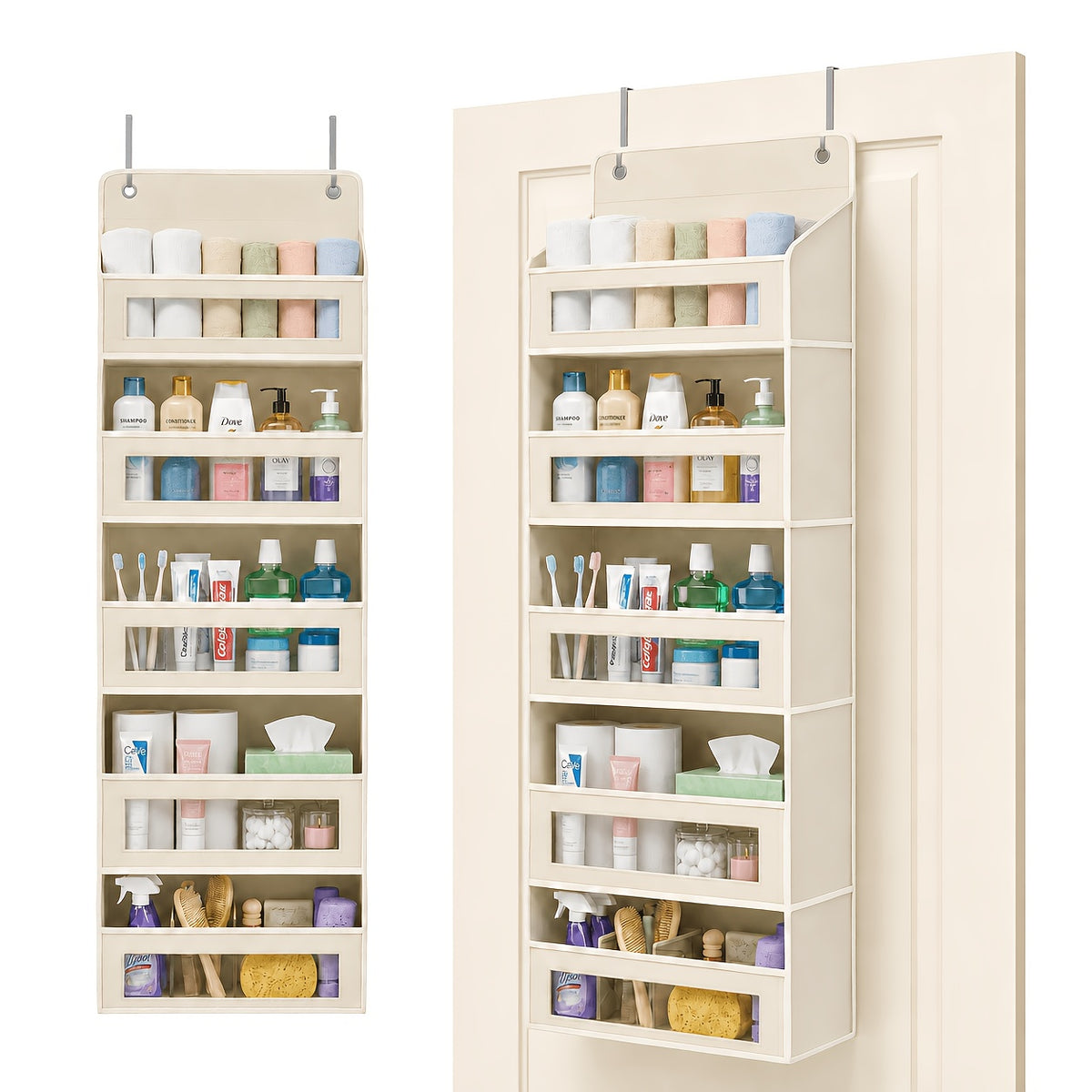 [5-Tier Storage Box] Door Storage Box, Hanging Door Storage Box with 5 Large Capacity Pockets | Anti-tilt 44 Pound Load Back Of Door Storage Box for Bedroom, Bathroom, Pantry, Room Storage And Collection Use Over The Door Pantry Organizer