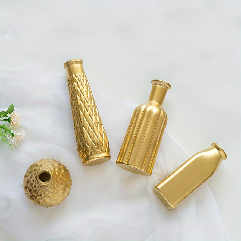 Golden Glass Vase, Cylindrical Home Decor, Art Deco Style, Holds Water, Golden Electroplating Finish, Living Room Kitchen Bathroom Bedroom Decor, Table Centerpieces, Halloween And Christmas Decorations