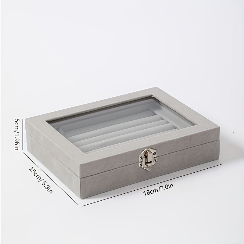 49-Ring Capacity Glass-Like Plastic Jewelry Box with Locking Lid - Large Rectangular Ring & Earring Storage Case for,, Dresser Organizer - Waterproof & Anti-Tarnish, 4 Colors (Black, White, Brown, Beige) - Holiday Gift, Jewelry Boxes