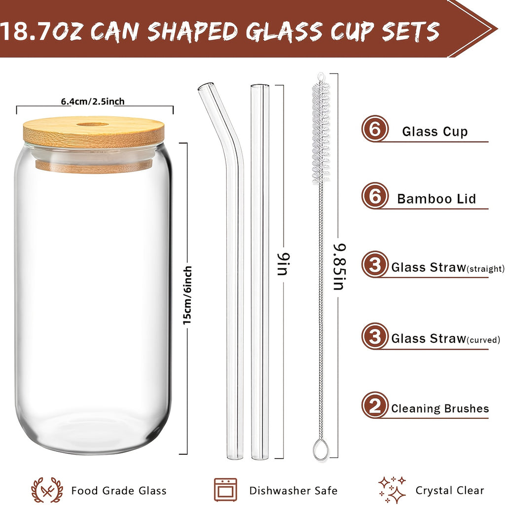 4/6pcs, 18.6oz/550ml, Including Lid, Straw, Straw Brush Glass Cup Set. The Elegant Shape Of The Drinking Cup Is An Ideal Gift, And The Can Shaped Glass Cup Is Suitable for Any Beverage And Occasion