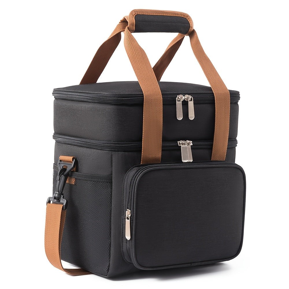 Expandable Double-Layer Insulated Lunch Bag - Leakproof, Durable Cooler Tote for Work, Office, Picnic & Beach - Lightweight with Adjustable Shoulder Strap