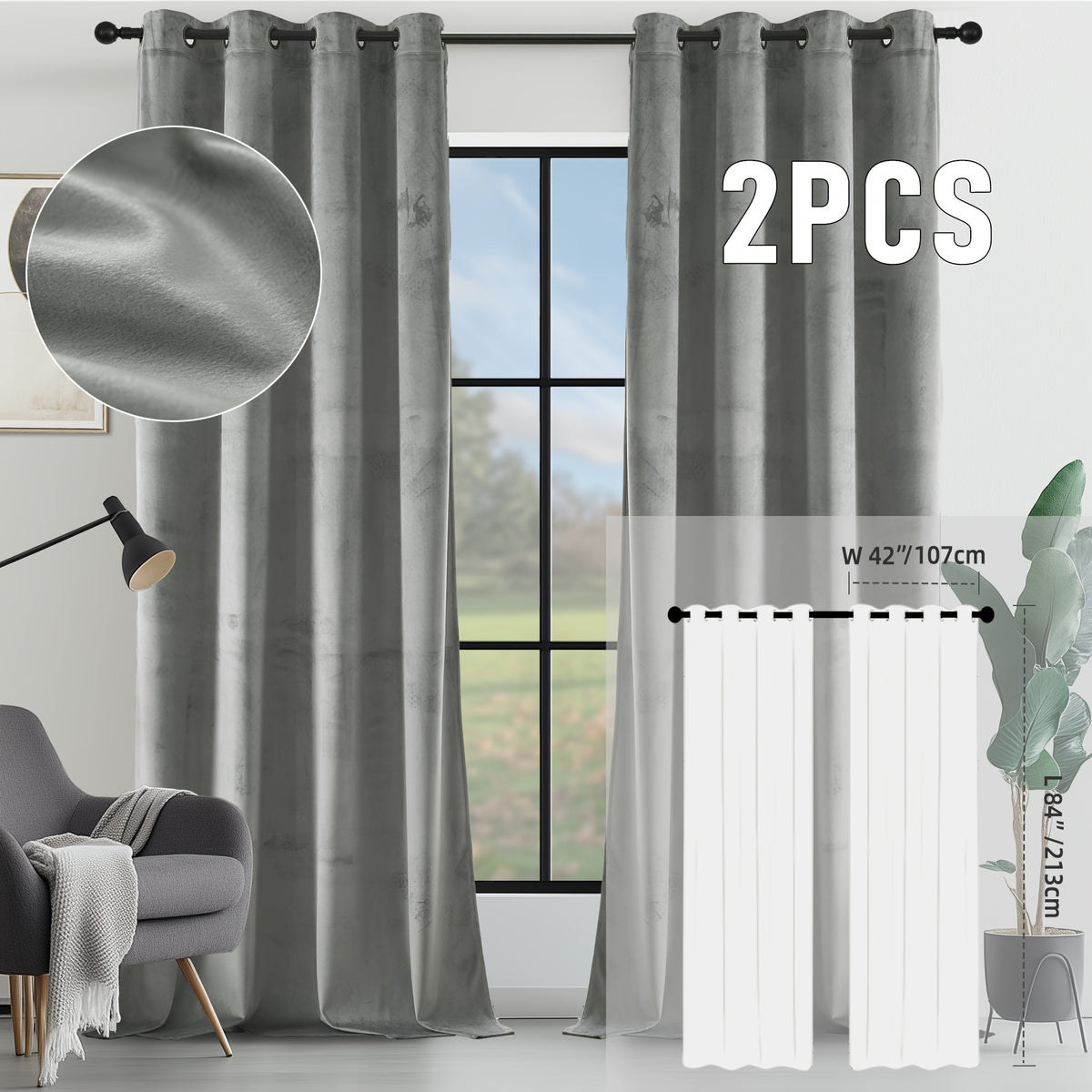2pcs Velvet Room Darkening Curtains | Vintage Soundproof and Thermal Insulated, Elegant Soft Velvet Grommet Top Curtains for Living Room and Bedroom, Unlined, Solid Color, Fashionable Valentine'S Day Décor