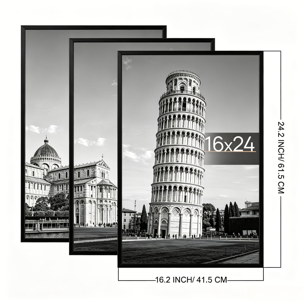 3-Pack 16X24 Picture Frames Black, Scratch-Resistant Poster Frames 16 X 24 for Photo Gallery - Slide-In Strips, Horizontal Or Vertical Wall Mounting