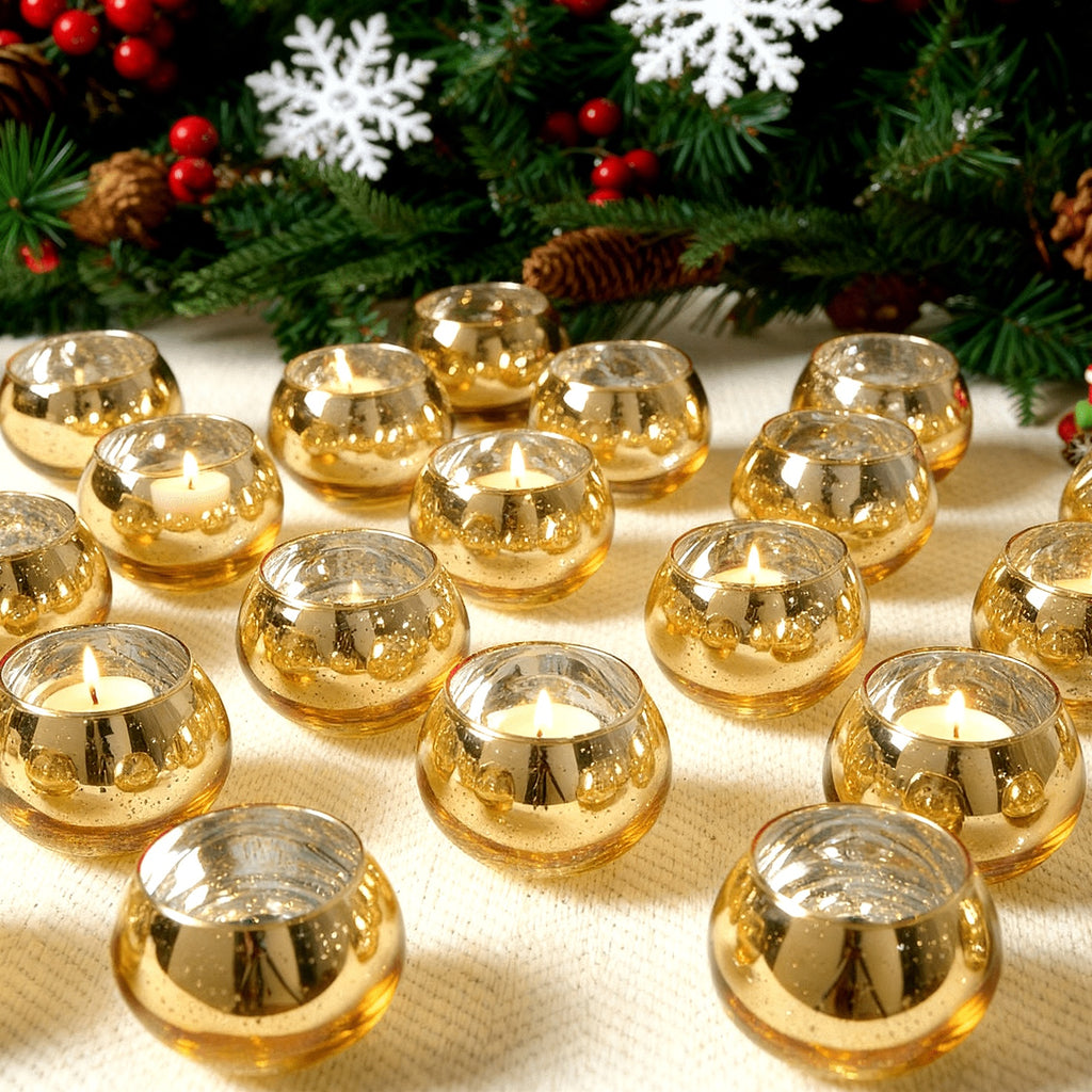 24/6pcs Votive Candle Holders for Wedding, Hurricane Candle Holders Bulk, High-Temperature Glass, Romantic Dinner Additions, Perfect for Weddings, Parties, Birthdays, Thanksgiving, Valentine'S Day Decorations, Golden/Pink/Silver/Blue/Green