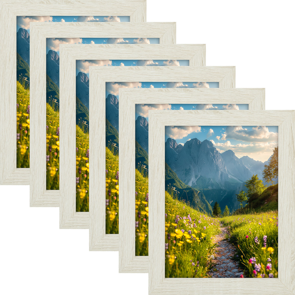 6 Packs 6x8/8x10/9x12/11x14/16x20 Picture Frames Set, Engineered Wood Gallery Wall Frame Set with Plexiglass - Wall Mounting or Tabletop Display