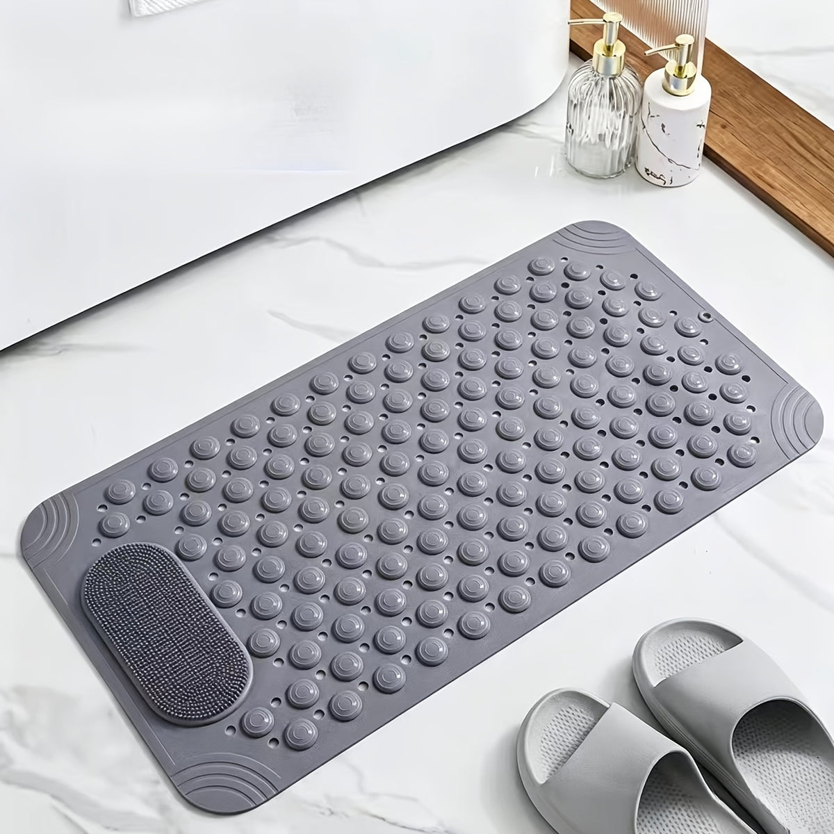 Non-Slip PVC Bath with Massage Buttons- Light& Multi-Color Polka Pattern, Rectangular Shower and Bathroom Safety, 0.35inch Thick, Durable PVC Material, Bath Accessories