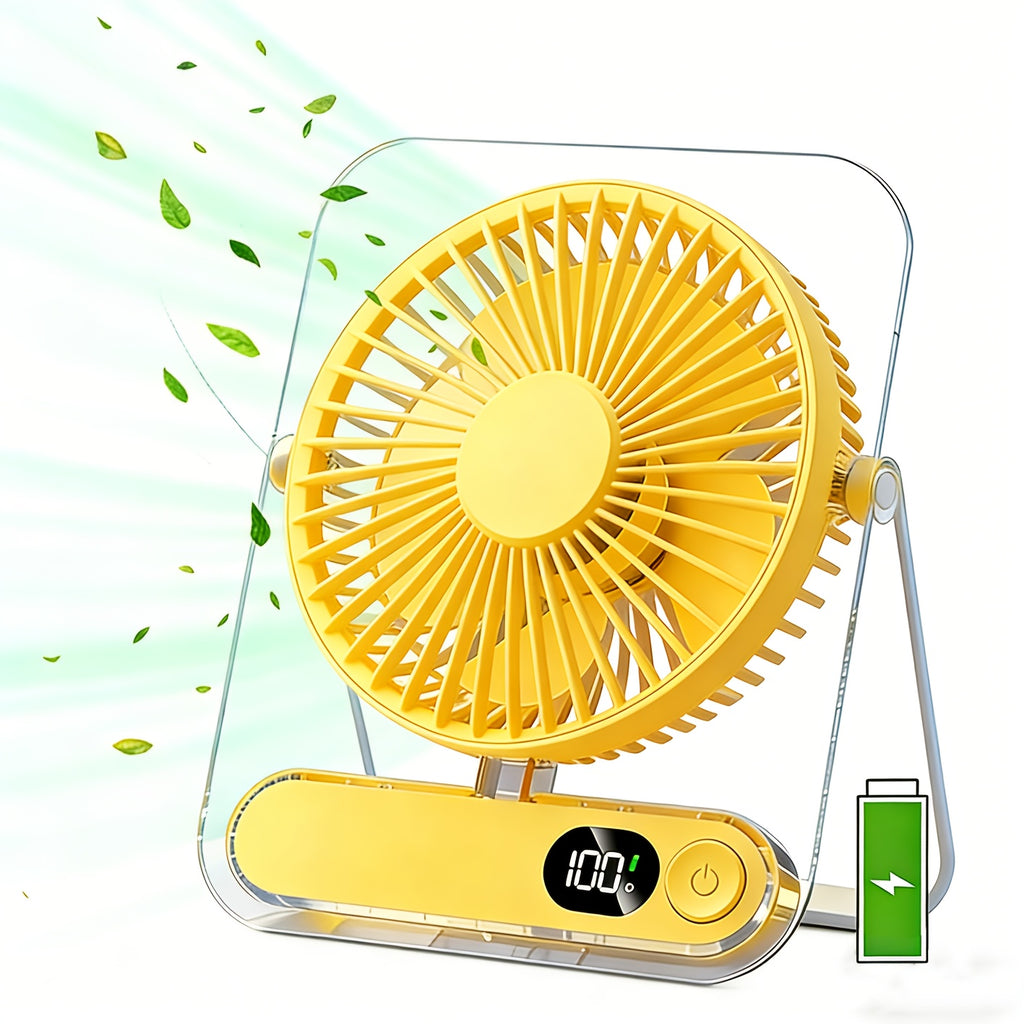 Portable USB Desktop Fan with 3000 Mah Battery - Ultra-Quiet, 5 Speeds, 180° Adjustable And Foldable Design, Digital Power Display, Suitable for Home, Office, And Travel Use, for Travel, For Outdoor Camping Travel