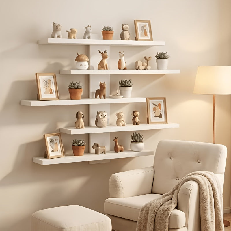 5-Tier Adjustable Wall-Mounted Floating Display Shelves, Fiberboard Modern Decorative Storage Rack, Multifunctional Home And Office Shelving Unit for Action Figures, Building Blocks, Collectibles, Dolls, Statues, Perfect Holiday Gift