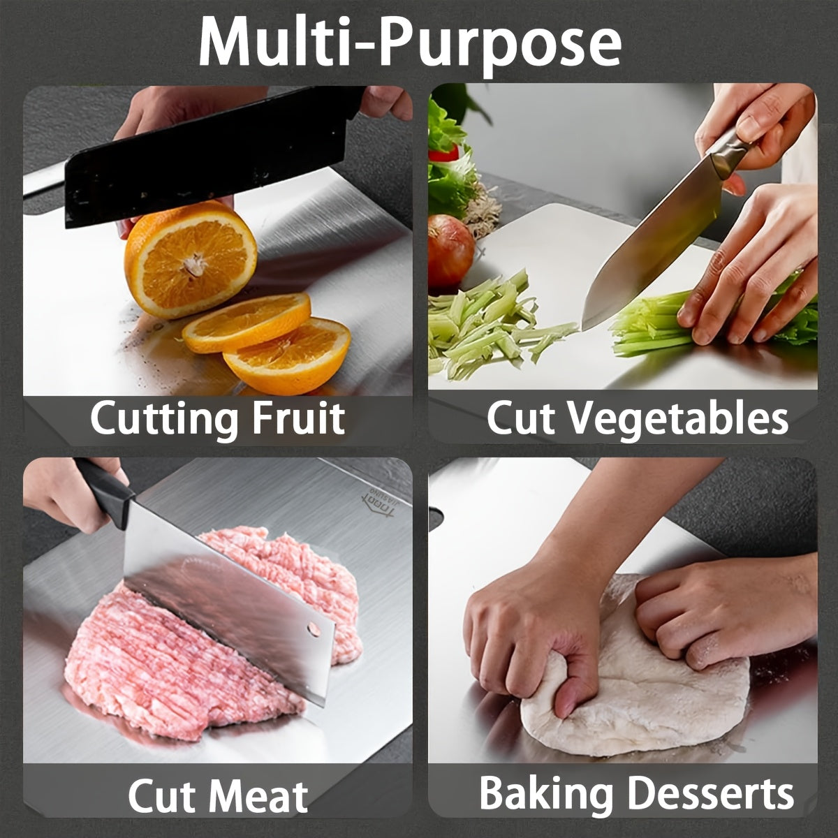 3pcs Stainless Steel Cutting Boards, Ultra-Thin Metal Cutting Boards for Kitchen, 304 Non-Stick Chopping Board for Meat Fruit And Vegetables, Dishwasher Safe, Professional