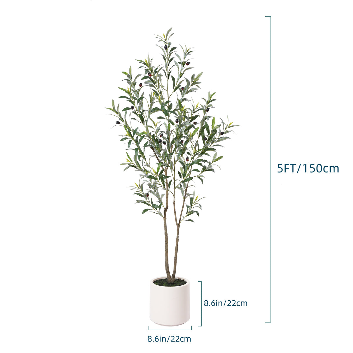 Faux Olive Tree Featuring a Spacious White Pot - Multi-Trunk Tall Olive Plant with 5/7/9 Lifelike Branches, 450/630/810 Leaves, And 20/28/36 Fruits - Ideal for Indoor And Outdoor Decoration, Living Room, Home, Office, And Holiday Events