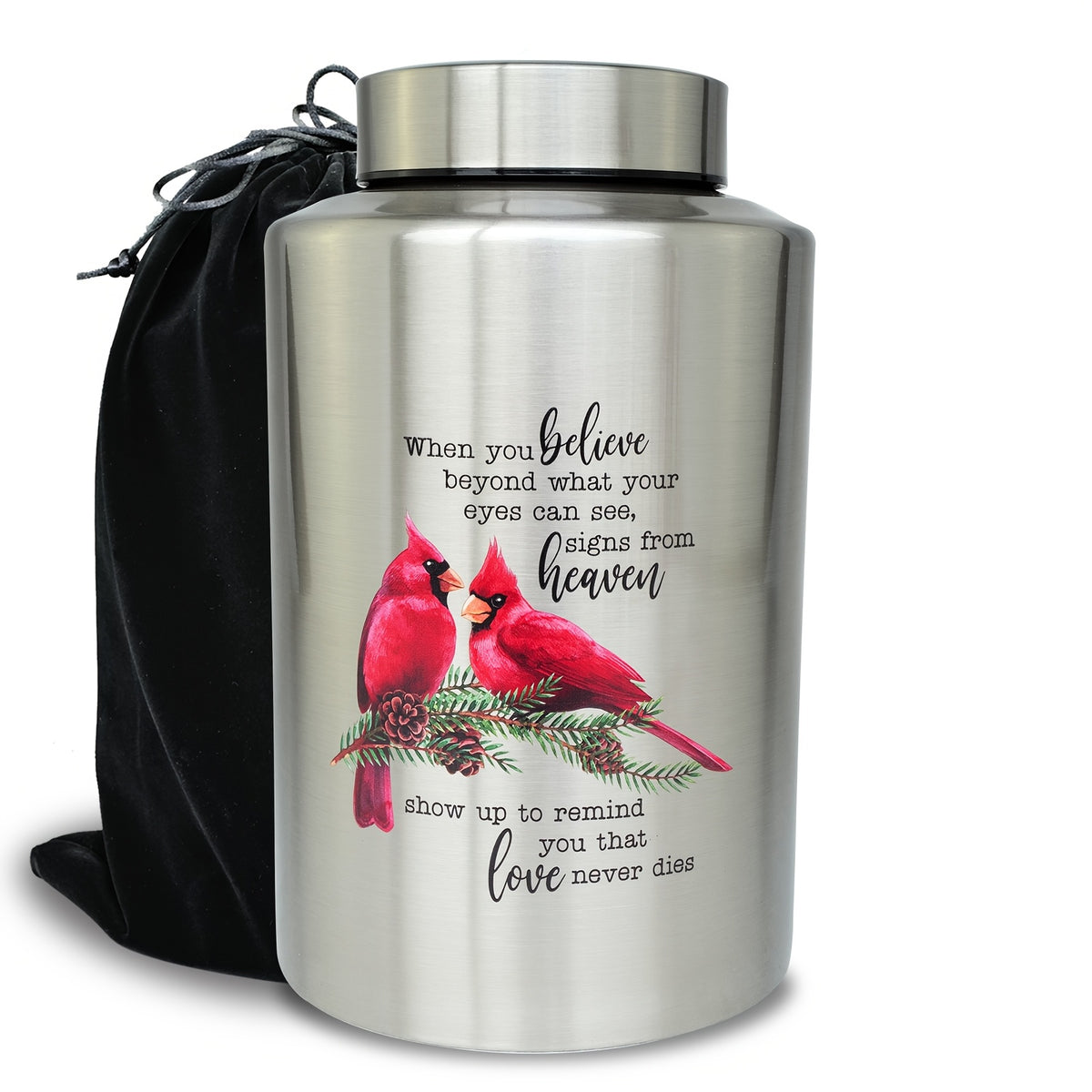 Large Stainless Steel Cremation Urn for Adult Ashes - Holds Up to 220 lbs, Decorative Butterfly Design with Velvet Pouch, Screw Lid & Seal Ring for Secure Storage, Memorial Keepsake | Elegant Text Design | Velvet Pouch Included