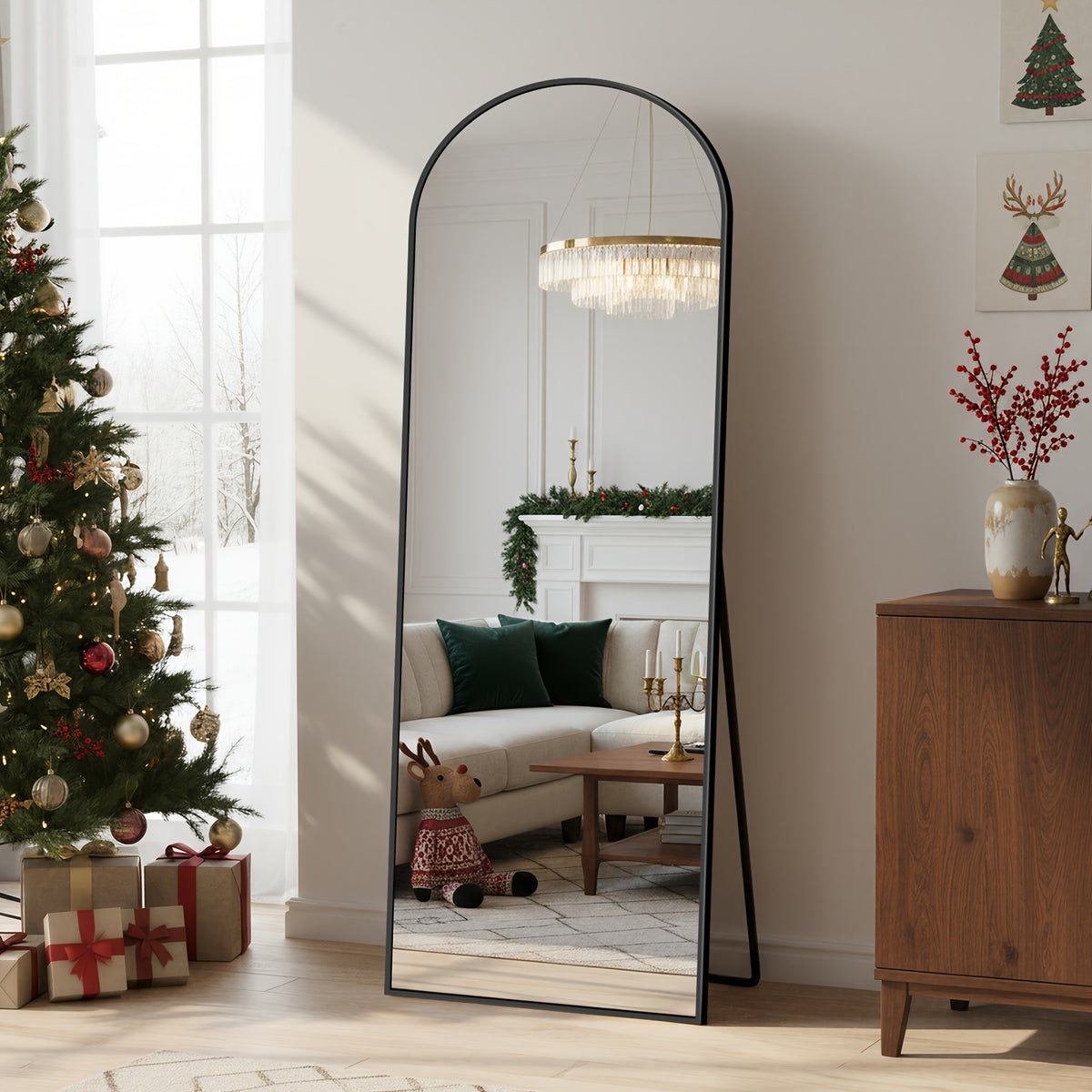 Full Length Mirror, Arched Floor Mirror Freestanding, 58×19 In Floor Standing Mirror Full Body Mirror With Stand For Bedroom, Hanging Mounted Mirror For Living Room Cloakroom