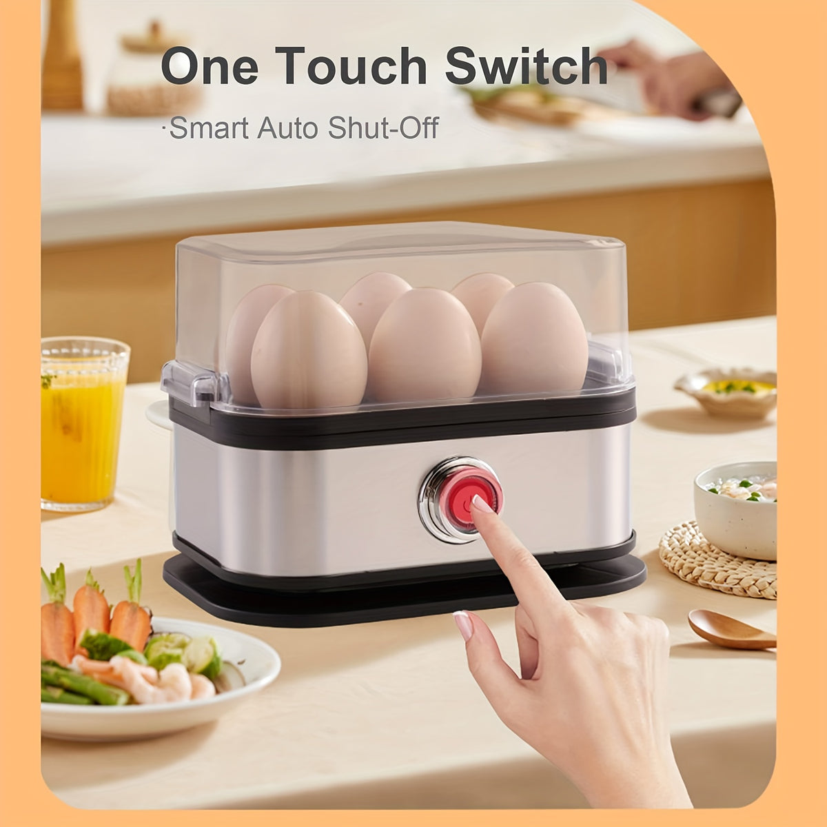 Quick Egg Cooker, 6 Egg Capacity Egg Cooker, Hard Boiled, Semi-cooked, Soft Boiled Egg Cooker, with Automatic Shut-off and Alarm Function, Stainless Steel Household Electric Egg Steamer(Black)