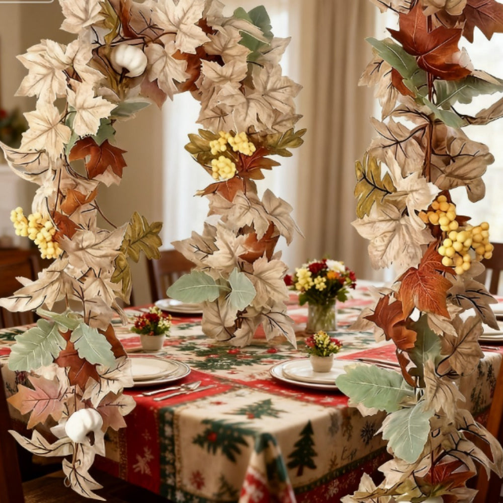 1pc Autumn Pumpkin Wreath, 71.1 Inch Artificial Maple Leaf Pumpkin Berry Vine Wreath with Pumpkin Maple Leaf Garland for Wedding, Thanksgiving Table, Farmhouse Decoration
