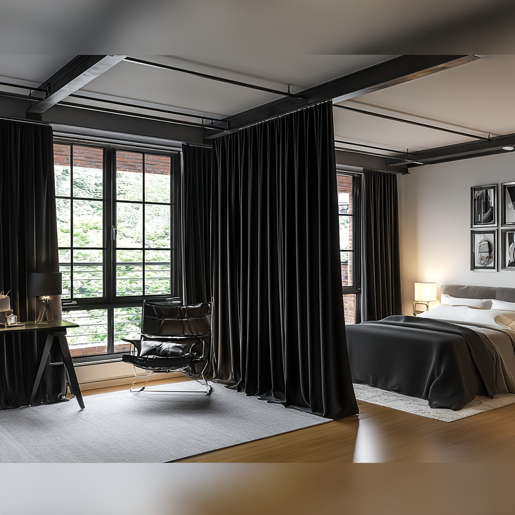 1-Panel Modern Blackout Room Divider Curtain Panel Suitable for Ceiling Track/Rod Pocket Mount, Panel with Hooks, Blocking Floor/Wall Curtain for Doors, Machine Washable for Bedroom/