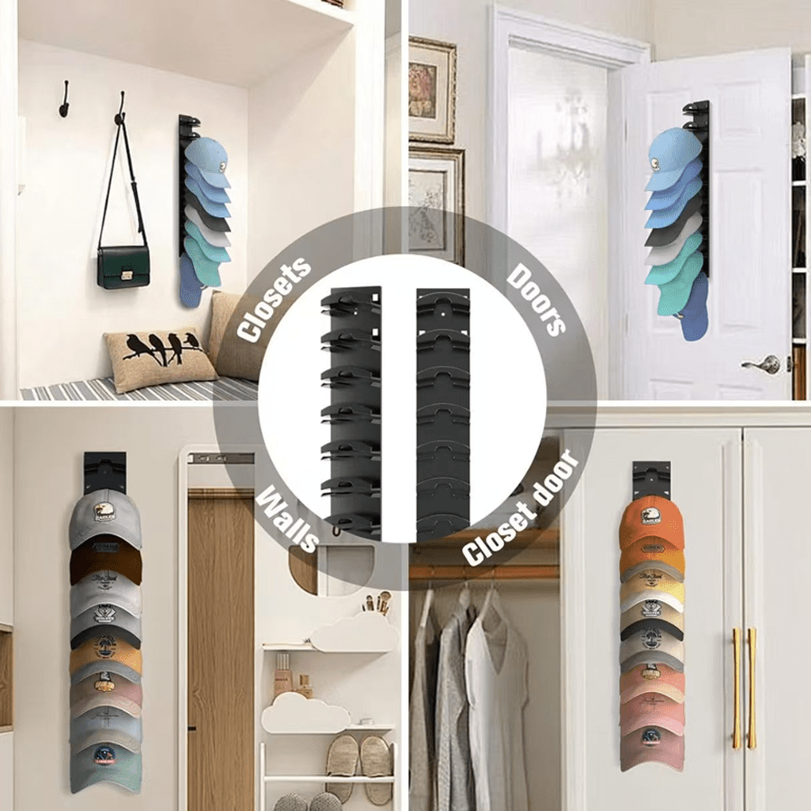Baseball Cap Rack, Multi-functional Adhesive or Wall-drilled Installation Cap Rack, Multi-layer Cap Storage, Durable Plastic, Wall-mounted Cap Hook That Can Hold up to 20 Caps, Suitable for Closet Doors and Bedrooms, Cap Storage Organizer, a Must-hav