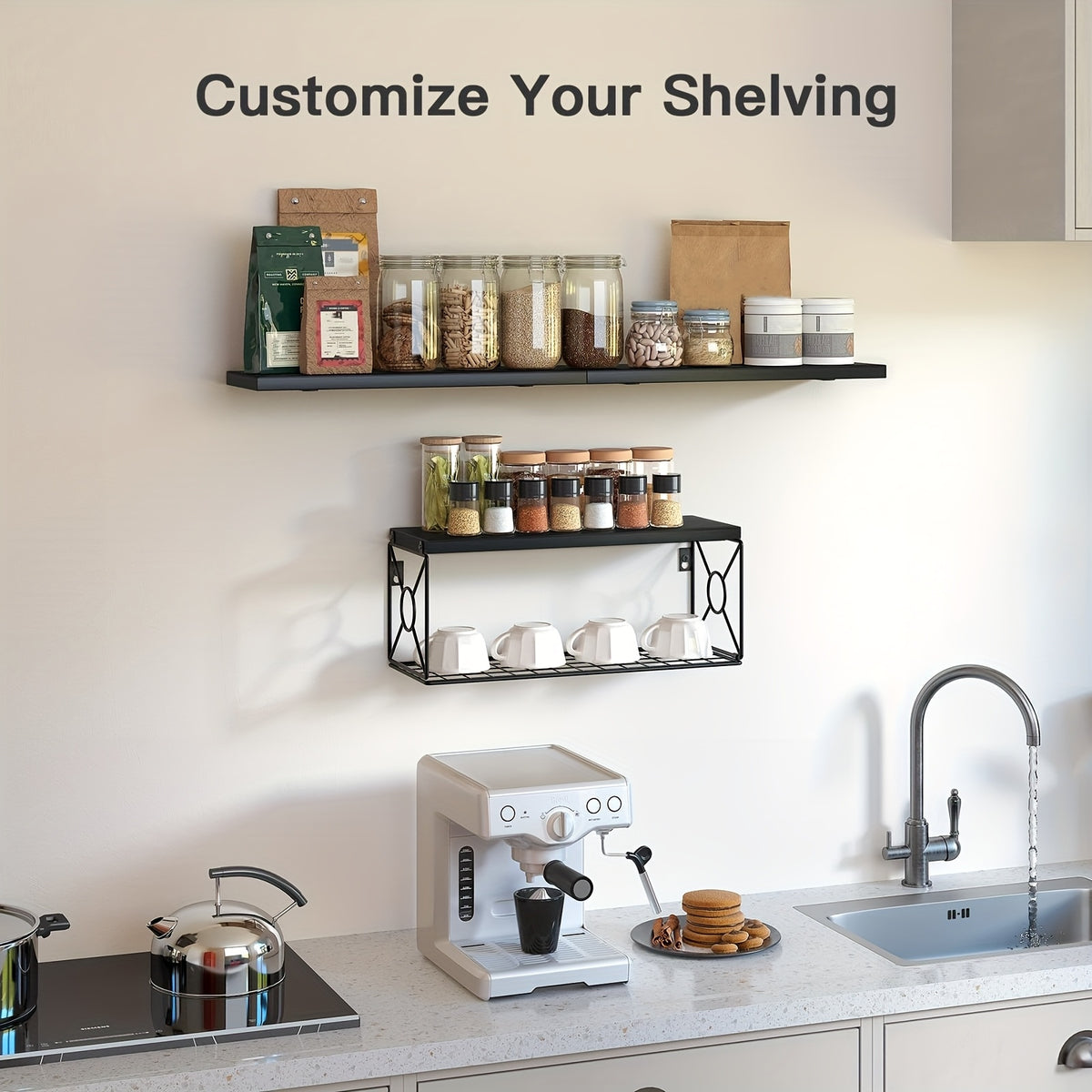 3pcs Wall Mounted Floating Shelves Over Toilet | Small Farmhouse Decor Shelf for Toilet Paper Storage, Unfinished Wood End, Black and Brown