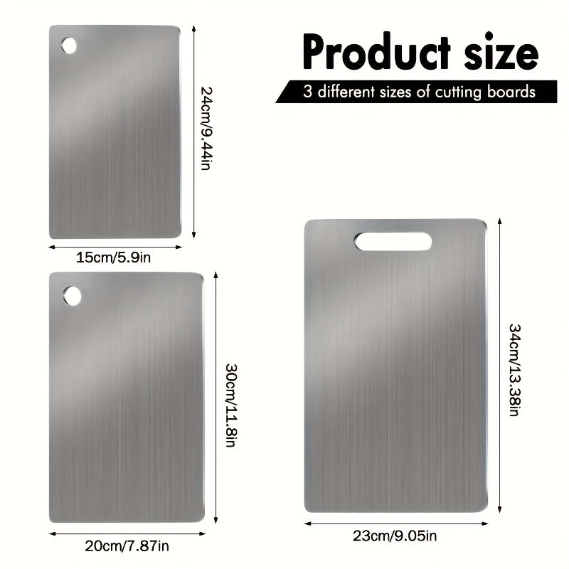3pcs Premium Stainless Steel Chopping Board Set - Durable, Easy to Clean, Kitchen Ready, Space Saving, Rust Resistant and BPA Free for Food Safety