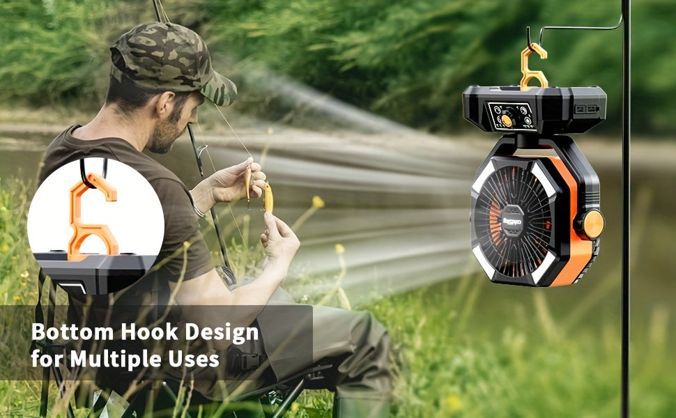 Dual Motor Camping Fan, 20000mAh Rechargeable Battery Powered Portable Fan with 8 Speeds, Remote Control, 4 LED Lights and Hanging Hook for Tents and Home