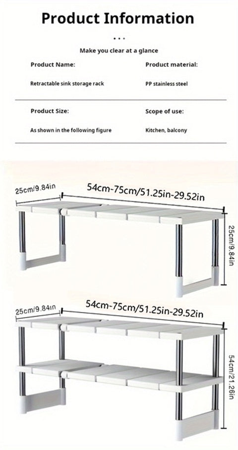 1pc Adjustable Under Sink Organizer, Stainless Steel And Plastic, Single-Layer Kitchen And Bathroom Cabinet Organizer, Multi-Functional Pot Holder, Storage Shelf, Space Saving Design