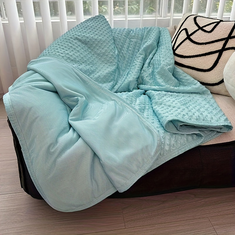Emotional Cooling Blanket for Relaxation - Soundwave technology Embossed Striped Design with Ball Accents, 100% Polyester Breathable Lightweight Summer Throw, Machine Washable Wrinkle-Resistant Multi-Use Blanket & Shawl in White & Grey, Comfortable Shawl,