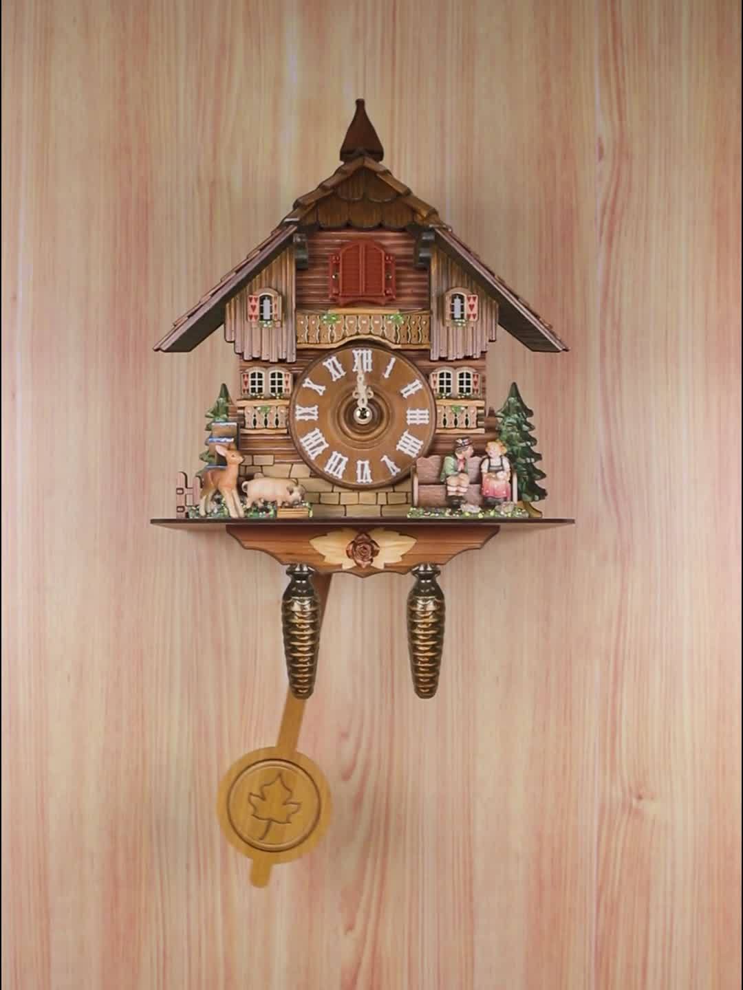 Wooden Cuckoo Clocks for Adult Bedroom Decor with Night Mode, Singing Bird, European Forest Style Home Wall Clock