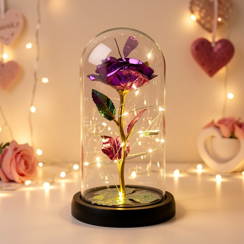 1pc Valentine's Day Gift for Girlfriend, Eternal Rose LED Foil Flower On Glass Cover, Mother's Day Wedding Gift Bridesmaid Gift, Desktop Romantic Decoration