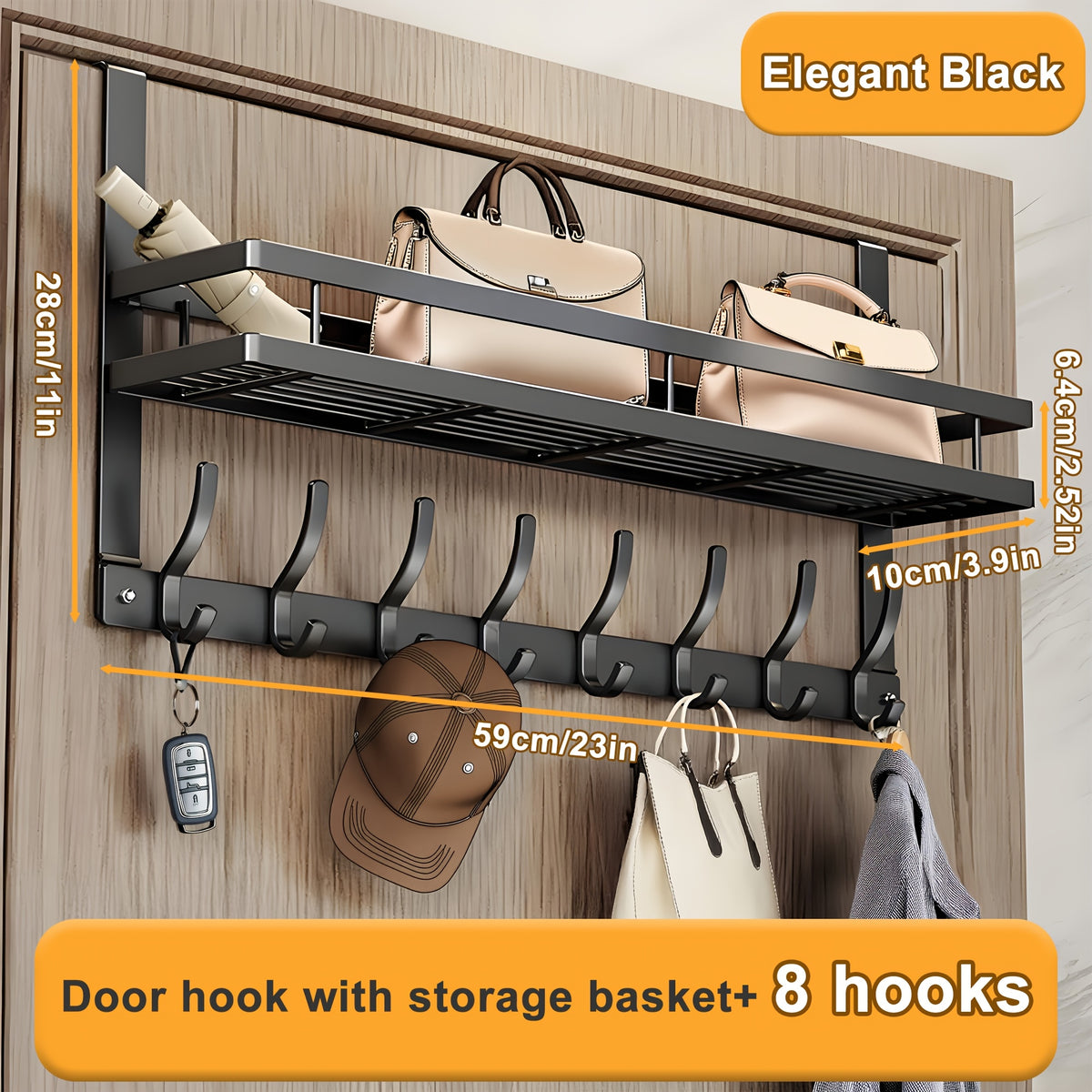 1pc Door Storage Rack with Hooks - Easy Install.Metal Construction.Multifunctional Metal Hook, Durable And Space-Saving for Bedroom, Bathroom, Or Entryway - Perfect for Clothes, Bags, Keys, And More.