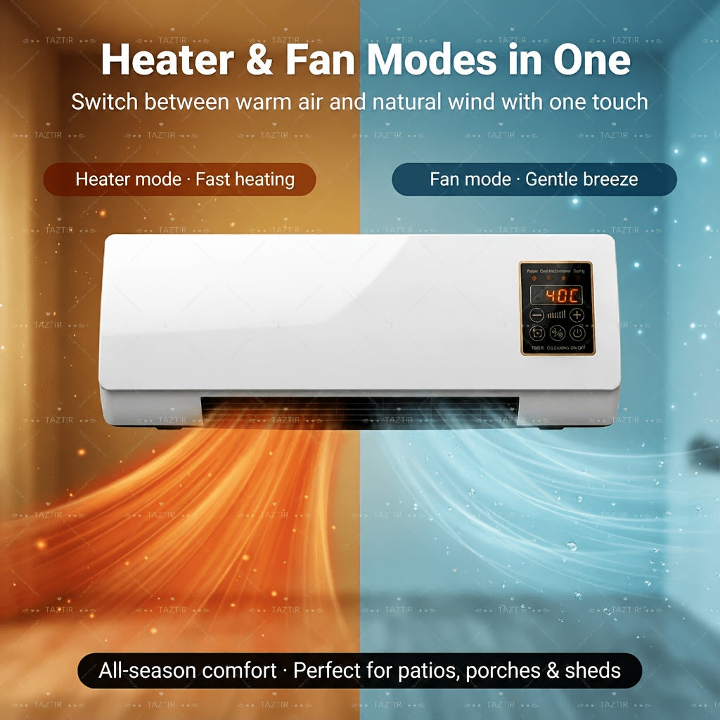 [Wall-Mounted Heater Fan] 1200W Wall-Mounted Heater And Fan Combo, Dual Mode for Winter And Summer, Adjustable Temperature, PTC Fast Heating, Quiet And Space-Saving with Remote And Timer for Patio, Bathroom, Bedroom, Office