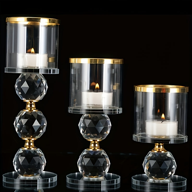 Glass Crystal Candlestick Set of 3 | Polished Lacquered Finish | Romantic Desktop Display for Weddings, Anniversaries, Dates | Home Decoration for Christmas, Halloween, Easter, Thanksgiving, Valentine's Day