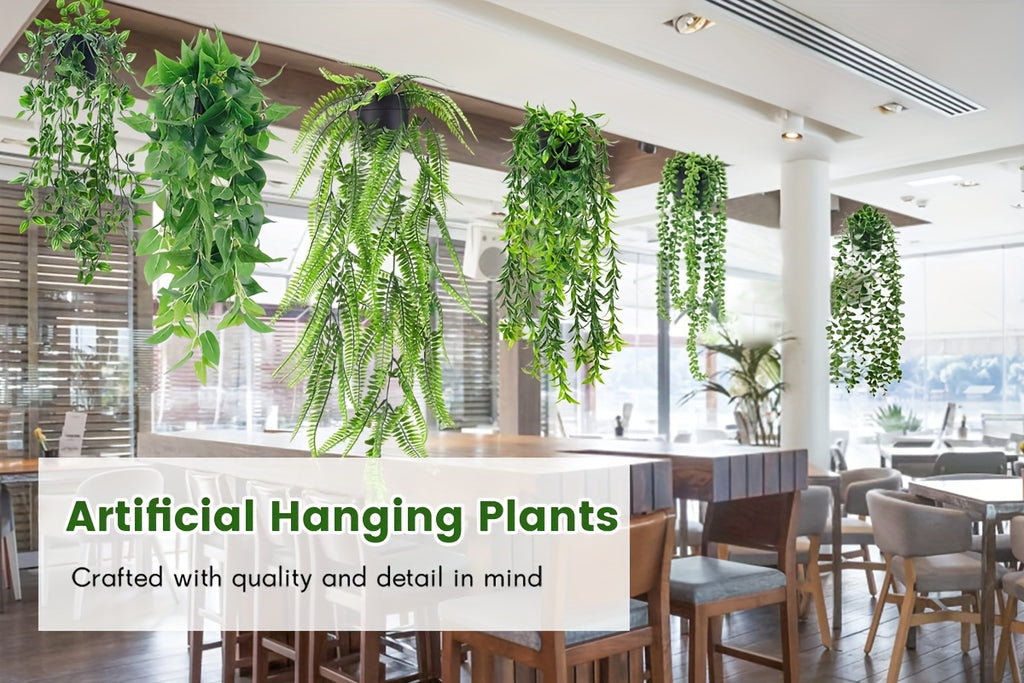 Der Rose 6/8 Packs Fake Plants Hanging Artificial Ivy Vine Faux Eucalyptus Plants In Black Pots For Bathroom Wall Shelf Bookshelf Decor Indoor