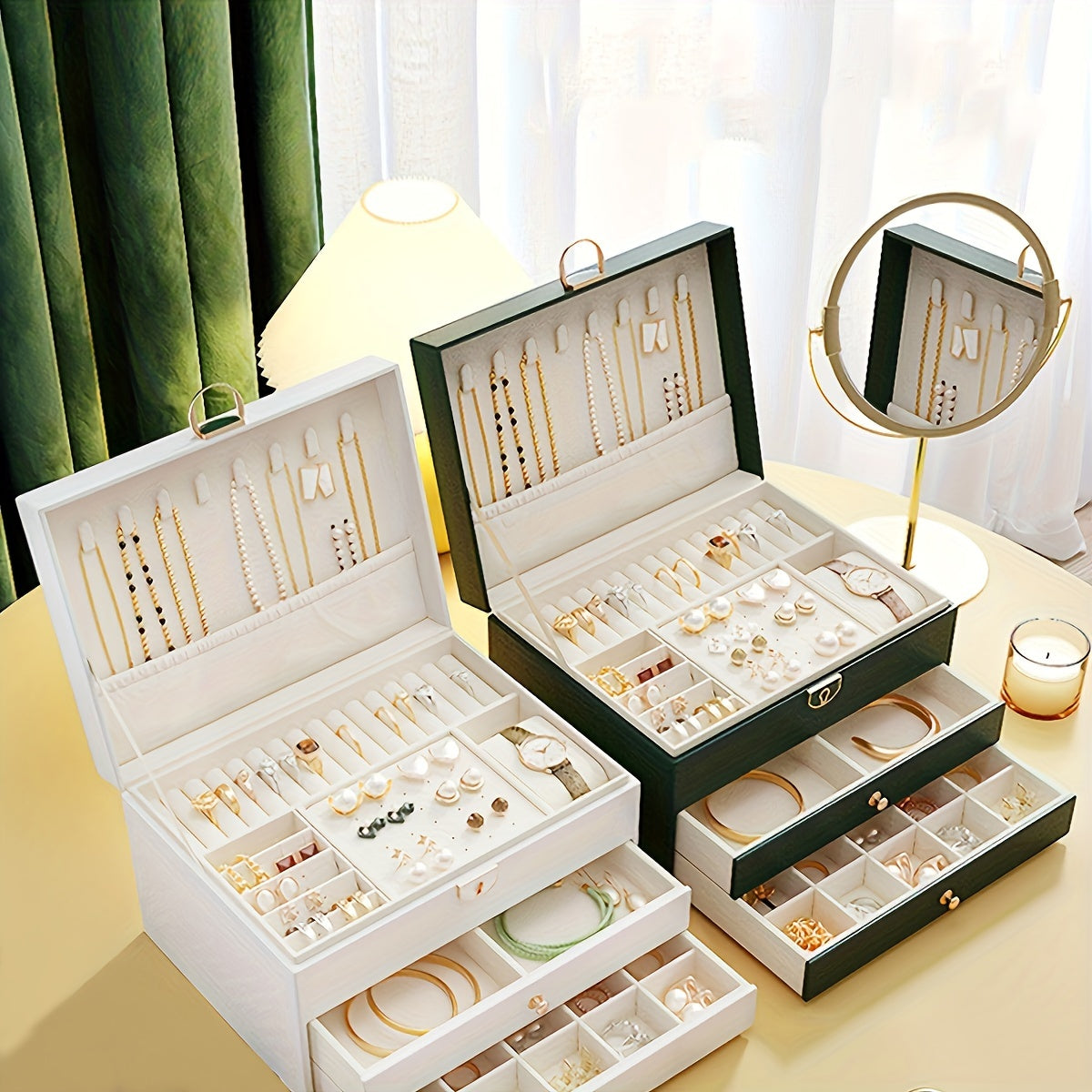 KYPHIREL - Premium Jewelry Storage Box for Necklaces, Earrings, Studs, Bracelets, Rings, and Exquisite Golden Jewelry - Large Capacity - Mother's Day Gift, Father's Day Gift, Teacher's Day Gift, Halloween, Thanksgiving, Christmas, Gift, Jewelry Boxes