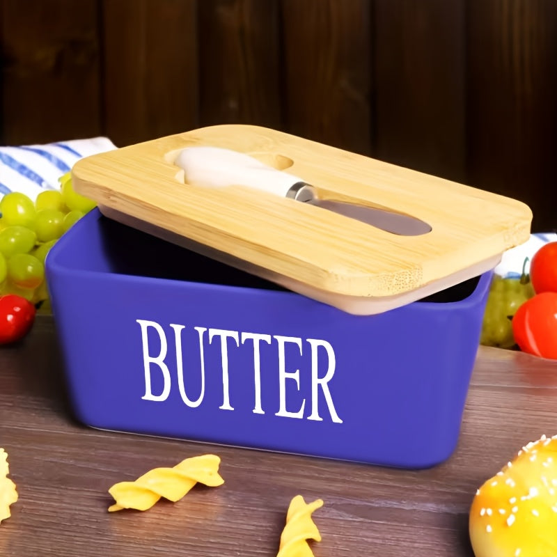 1pc Luxury Large Butter Dish with Lid - Ceramic Countertop Keeper with Knife High-Quality Sealing and Easy-Clean Design - Perfect Kitchen Gift for Butter Lovers Butter Container