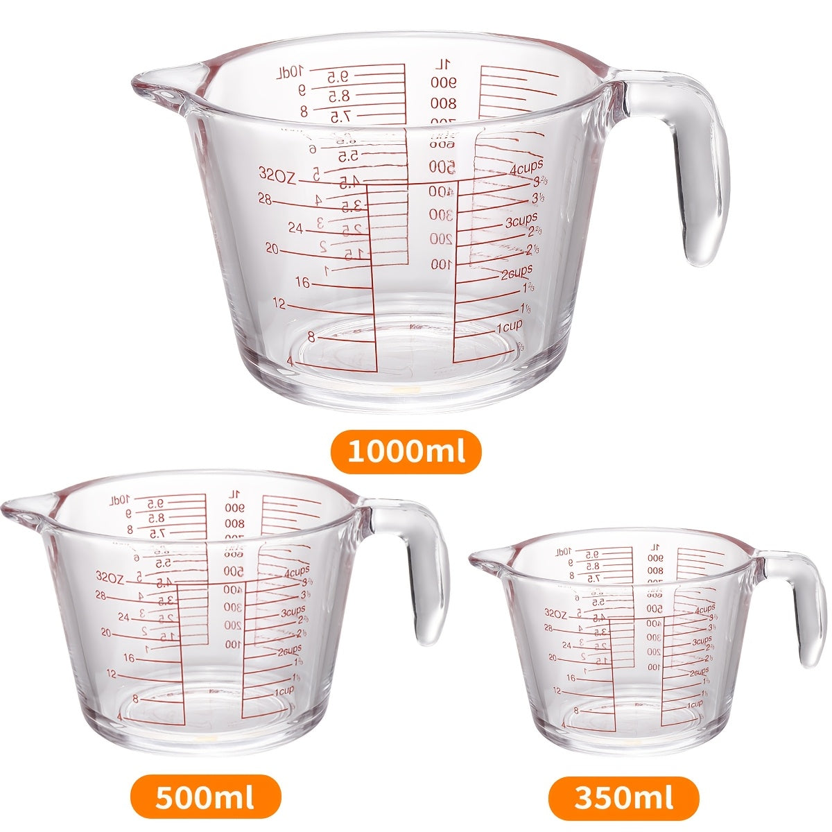 1/3pcs Glass Measuring Cups (10.14oz 16.91oz 33.81oz) Food Grade Measuring Cups - Microwave/Oven Suitable for Home Baking, Cooking, And Kitchen Essentials