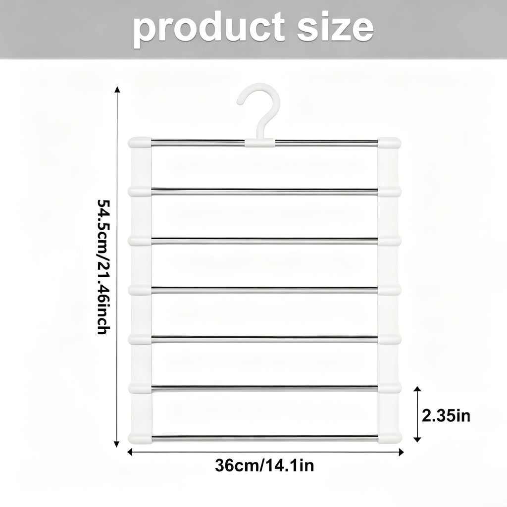 3/7pcs Multi Layer Stainless Steel Pants Hanger Space Saving Wardrobe Organizer Non Slip Stackable Hanger for Pants Jeans Scarves Trousers Closet Storage Organization
