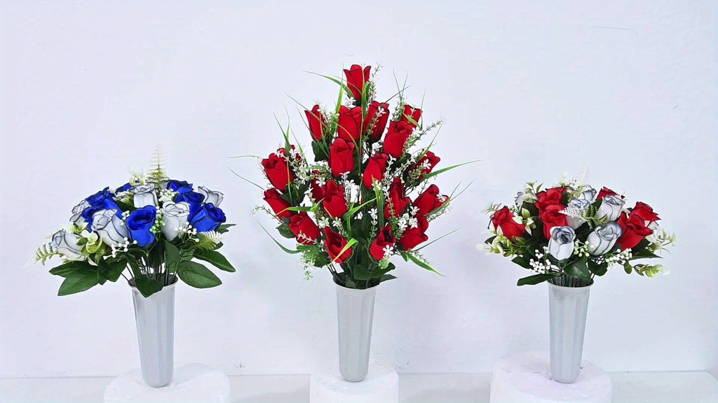 1/3pcs Artificial Cemetery Flowers for Graves with Saddles, Artificial Silkyy Rose Flowers And Bouquets with Vases, Headstone Flower Saddle, Memorial Day Flowers for Cemetery, Outdoor Grave Headstone Decoration