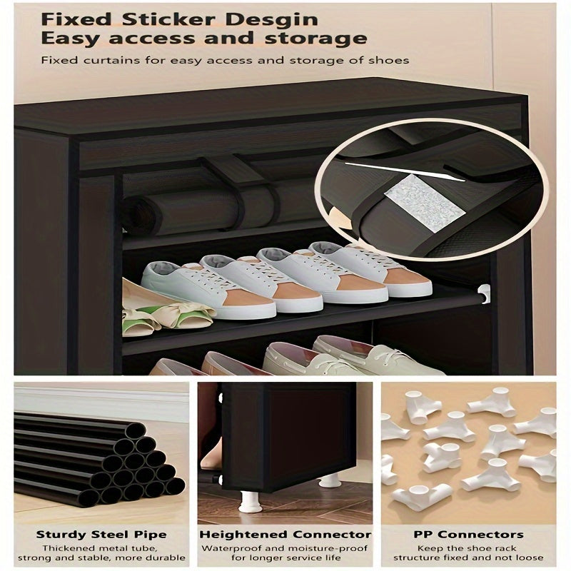 1pc 10 Layer Shoe Cabinet with Dust Cover, Non-woven Space-saving Shoe Rack with Large Capacity, Easy to Assemble, Portable Shoe Cabinet, Suitable for Various Scenes Such As Entrance, Storage Rack, Home And Dormitory Storage