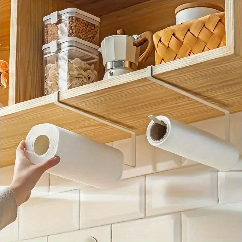 1/2pcs Modern Kitchen Tissue Rack, Perforated Wall Hanging Roll Rack, Multi-function Storage Organization, Kitchen Cabinet Hanging Roll Paper Rack Rag Oil-absorbing Paper Plastic Wrap Hanger Kitchen Storage Rack