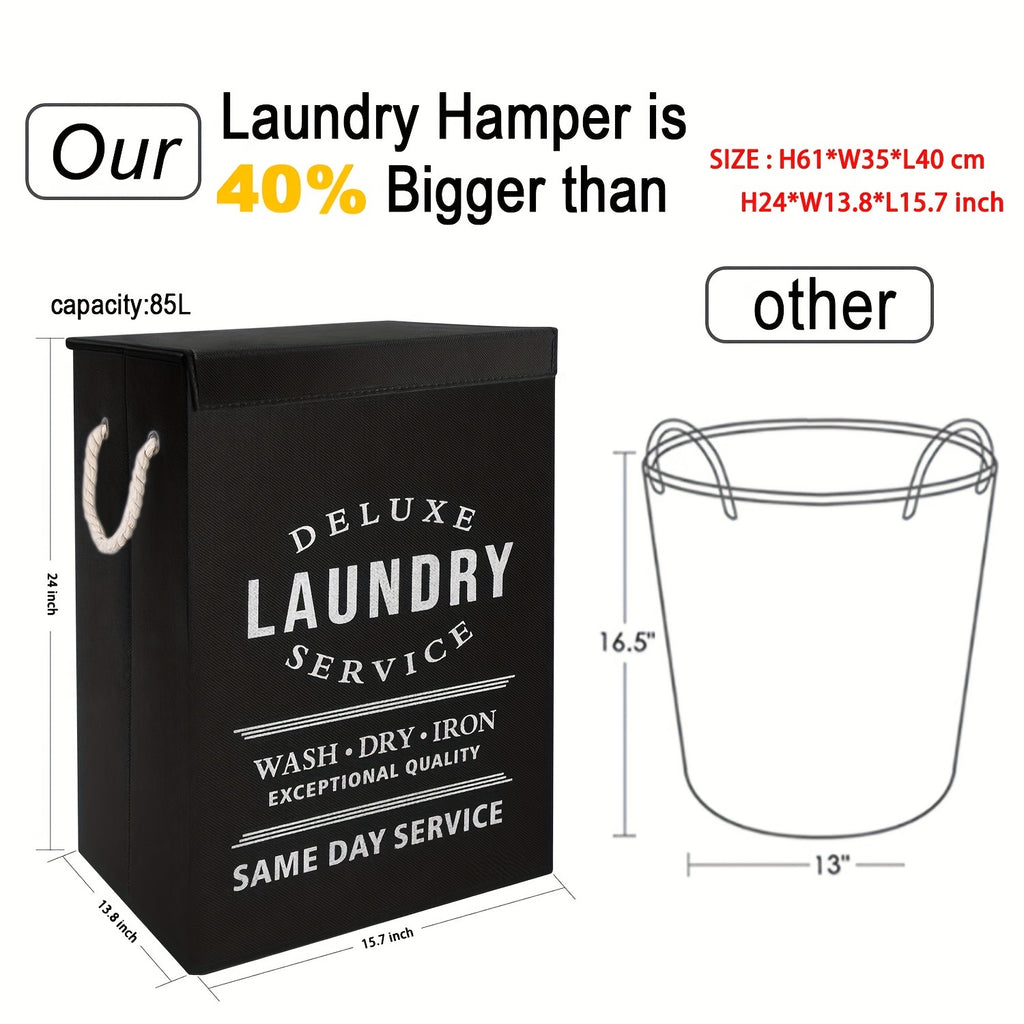 Laundry Basket with Lid, 22.45gal Large Deluxe Laundry Baskets - Collapsible Foldable Laundry Hamper Big Storage Basket Bin for Clothes Washing Bedroom Organizer Toy Collection (Black)