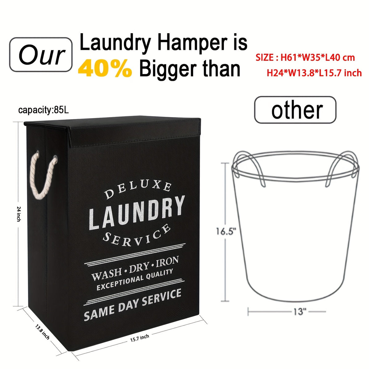 Laundry Basket with Lid, 22.45gal Large Deluxe Laundry Baskets - Collapsible Foldable Laundry Hamper Big Storage Basket Bin for Clothes Washing Bedroom Organizer Toy Collection (Black)