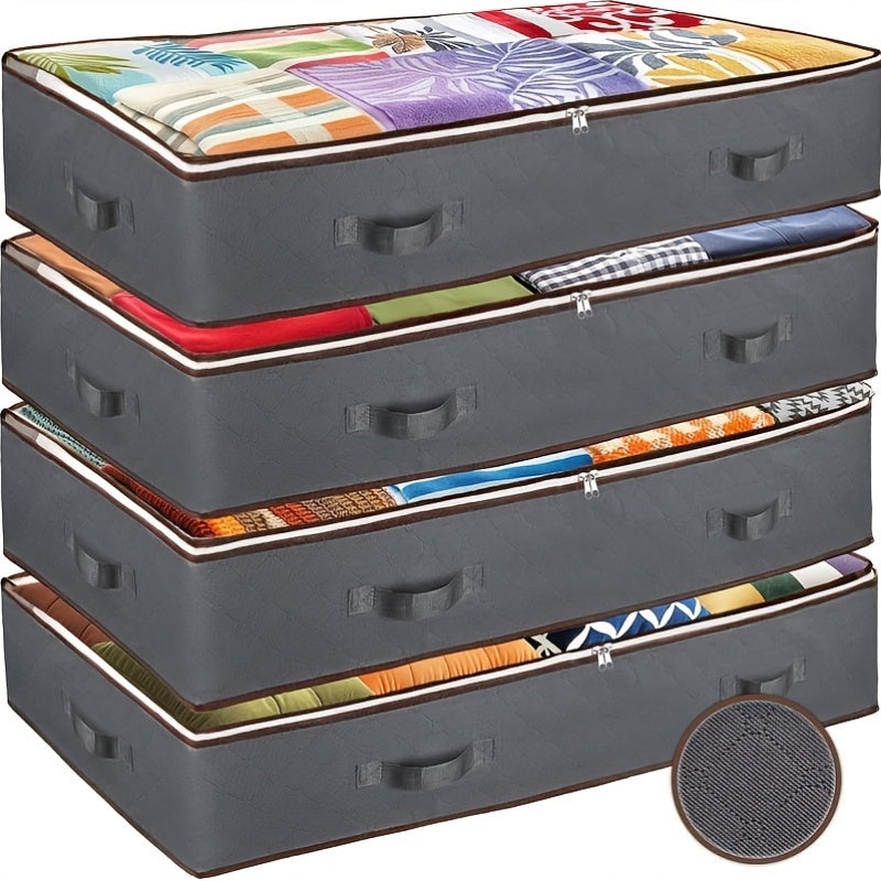 4-Pack Large 23.78 Gallon Foldable Storage Bags with Durable Handles & Flip-Top Lids - Heavy-Duty Non-Woven Fabric-Like Material (Non-Woven) Rectangular Organizers for Clothes, Blankets, Bedding, - Under-Bed Storage Containers