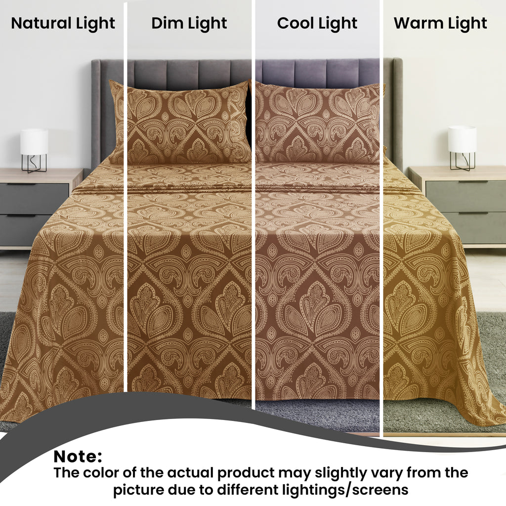 Paisley Bed Sheet Set, Soft Double Brushed Microfiber Bedding with 16-Inch Deep Pocket Fitted Sheet and Pillowcases in Six Sizes for Bedroom Comfort