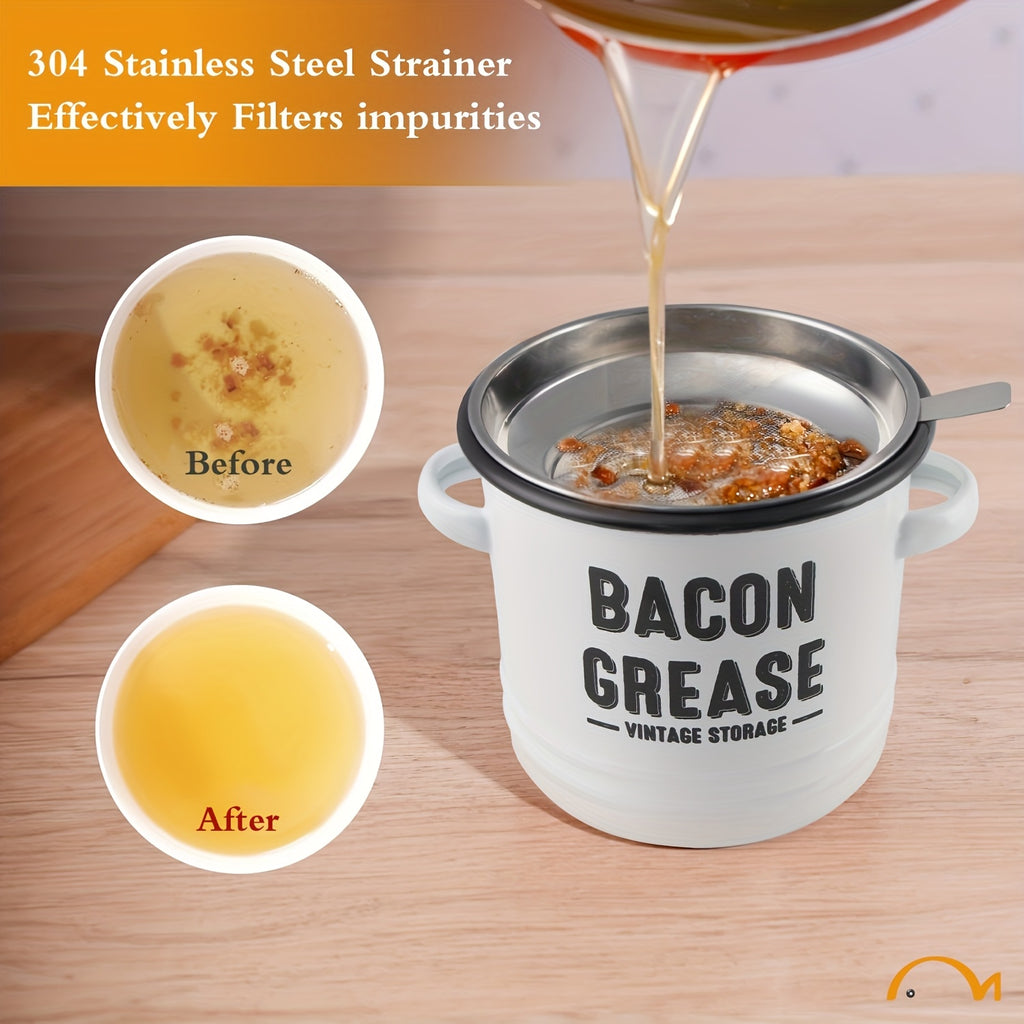 Large Capacity Grease Saver Oil Filter Pot - 1 Set, Residue Filter Oiler with Strainer, Enamel Oil Filter Pot for Home Use, Kitchen Tools And Accessories