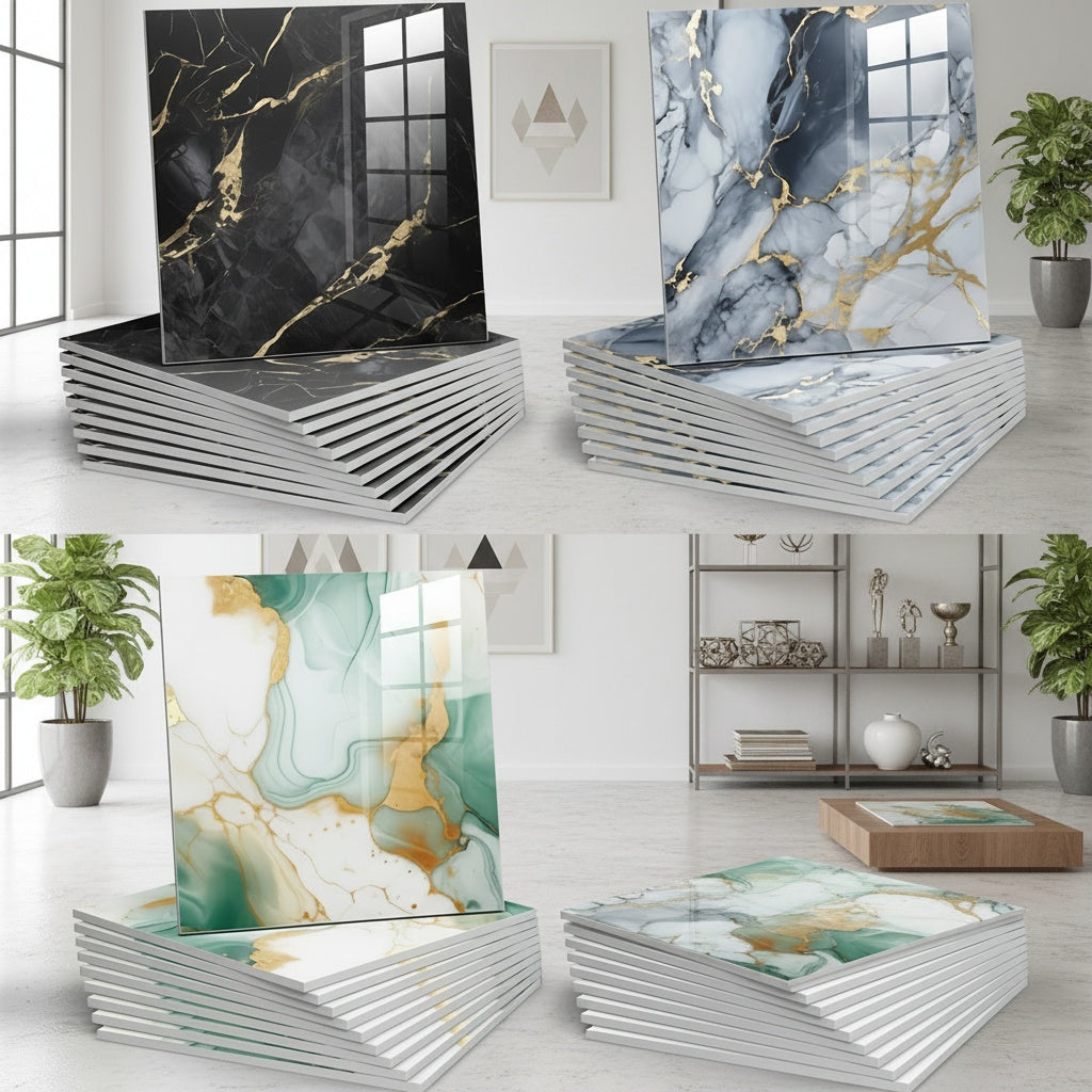 Waterproof 10/ 20pcs LuxeMarble Peel and Stick Shower Tiles - Space Theme Square Wall Hanging Decor for Bathroom, Kitchen, Living Room - 11.8"x11.8" Indoor Use PVC Wall Panels
